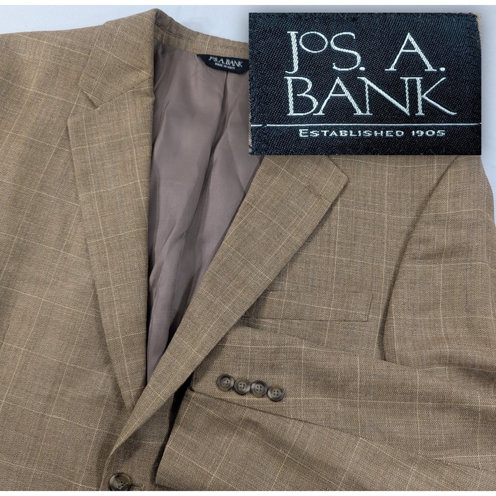 Jos. A. Bank Sport Coat Wool Silk Linen Glenn Plaid  Blazer Jacket 44R 46" Chest